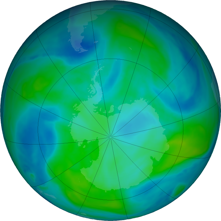 Antarctic ozone map for 29 February 2020